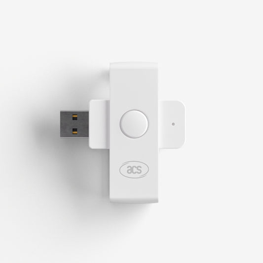 An USB-sized card reader photographed from above at a slight angle
