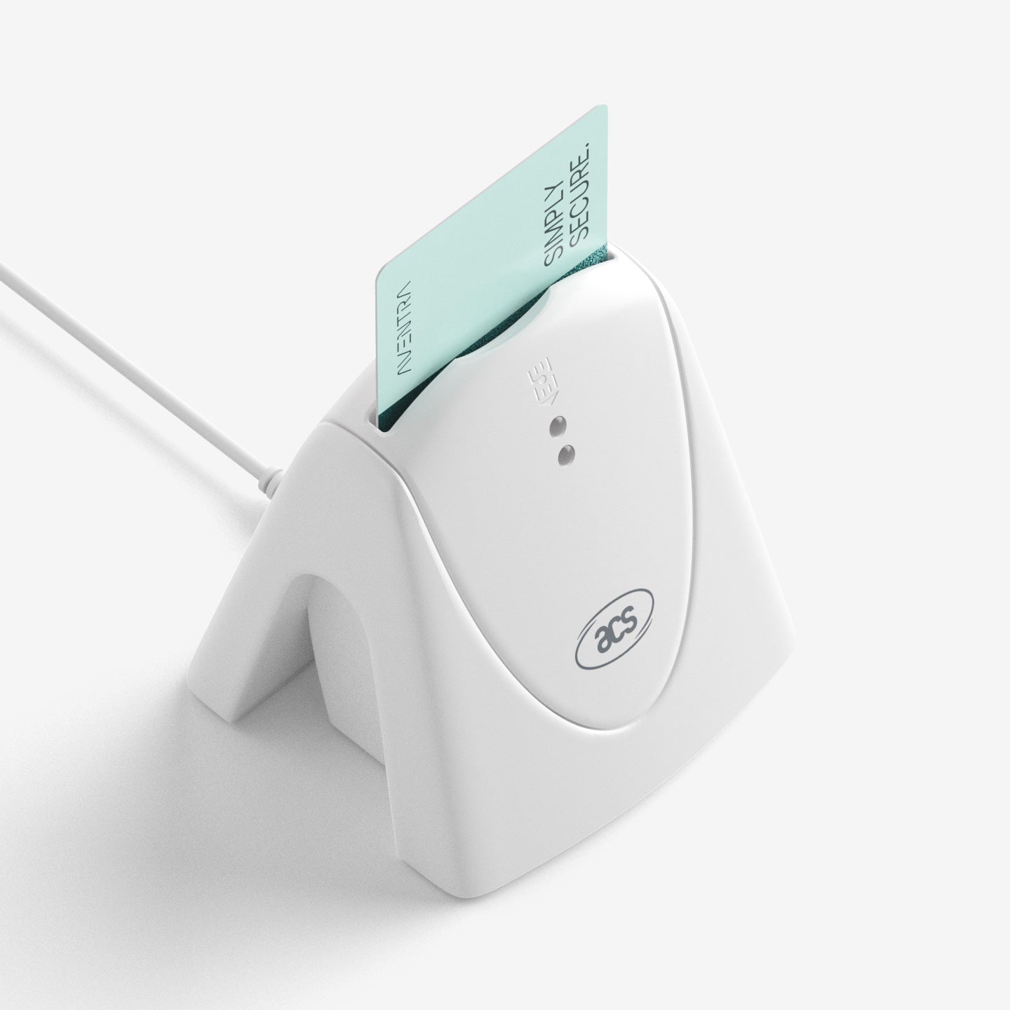 A vertical smart card reader with an Aventra smart card inserted