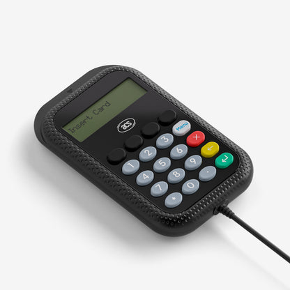 A card reader photographed from above at a slight angle